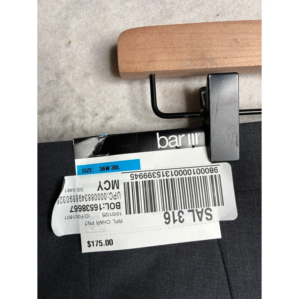 NWT Bar III Mens Slim Fit Power Stretch Wool Blend Suit Pants Gray 36W 30L
